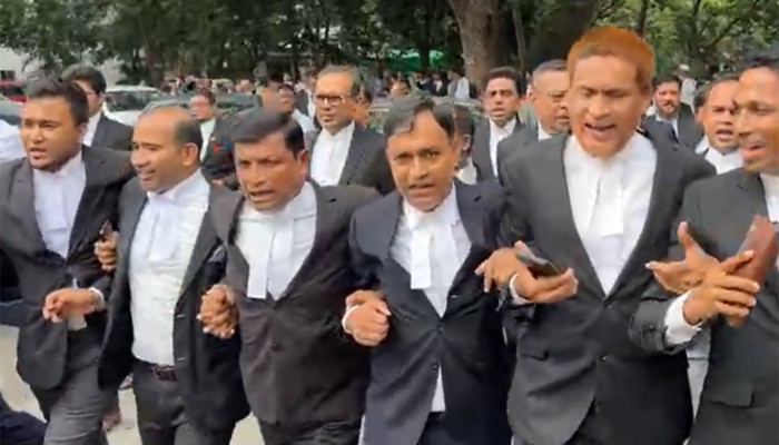 ​খায়রুল হকের ফাঁসির দাবিতে আইনজীবীদের বিক্ষোভ