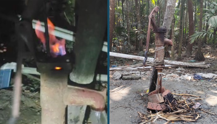 ভোলায় টিউবওয়েল চাপলেই বের হচ্ছে গ্যাস