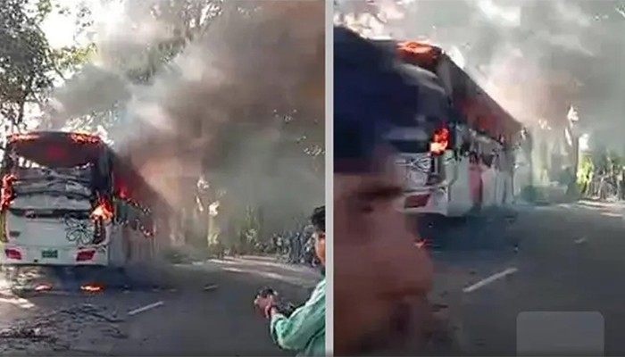 ​মাদারীপুরে চলন্ত বাসে আগুন, নিহত এক