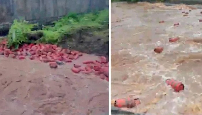​বন্যার স্রোতে ভেসে গেল প্রায় ৩ হাজার গ্যাস সিলিন্ডার