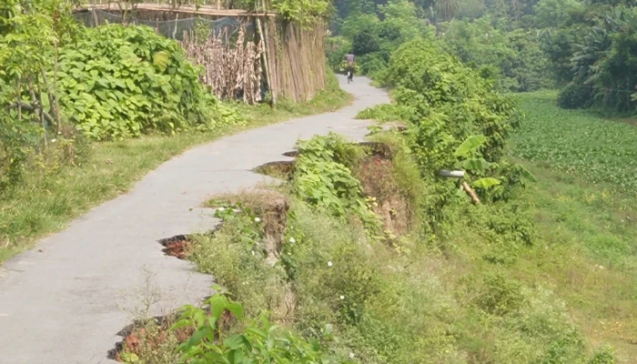 ঝিনাইদহে ধসে পড়া সড়ক যেন মরণফাঁদ, দুই বছরেও হয়নি সংস্কার
