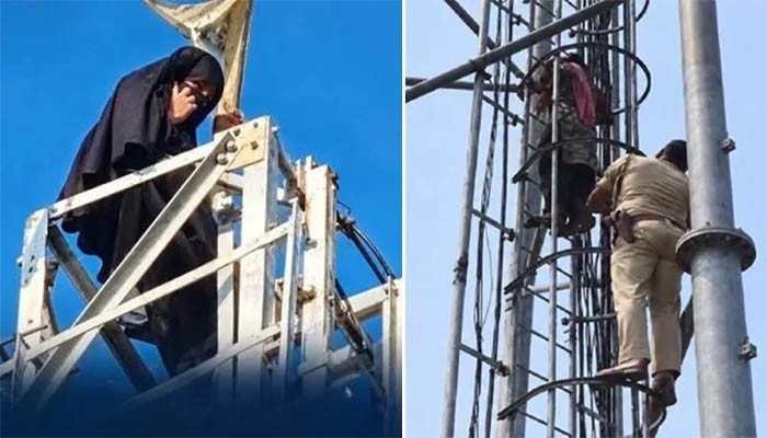 ​১০০ ফুট উঁচু টাওয়ারে তরুণী, নামলেন অনলাইনে বিয়ের পর